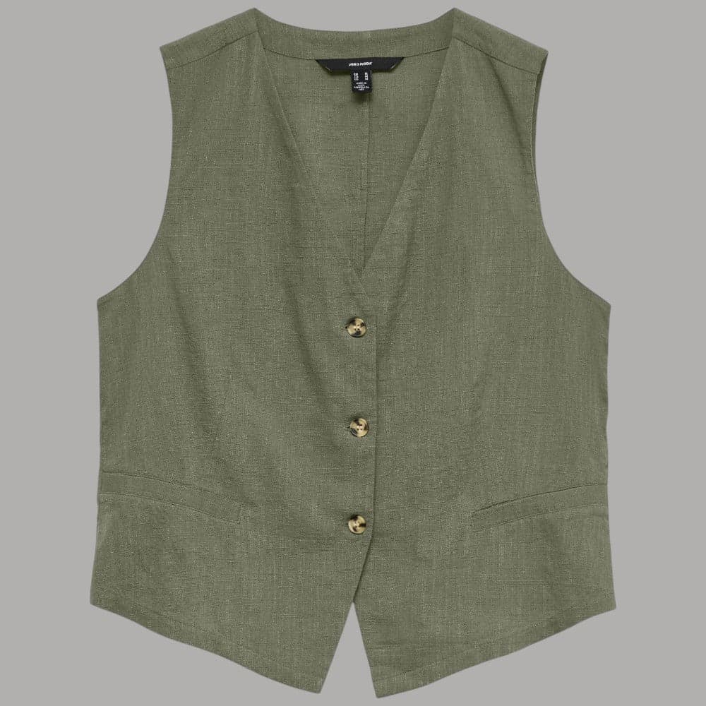 Gilet Donna Vero Moda in Misto Lino e Cotone con Bottoni - 6