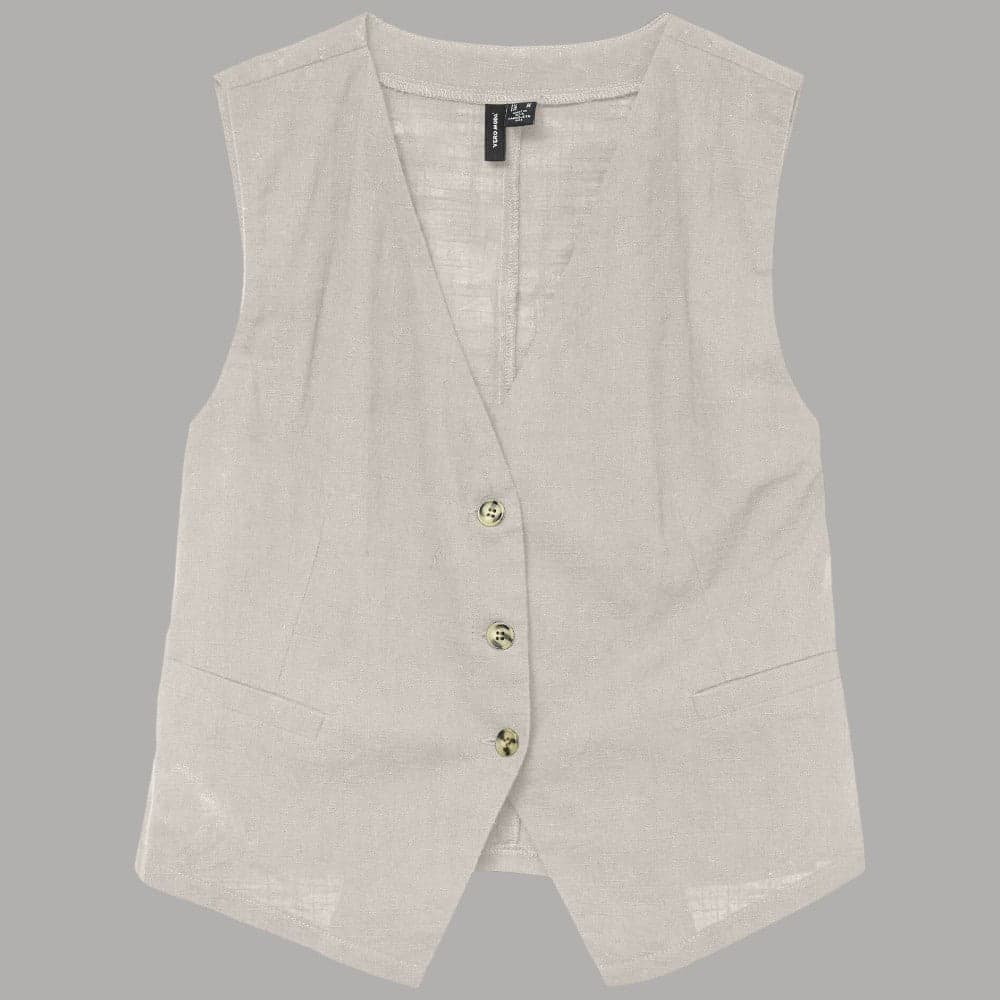 Gilet Donna Vero Moda in Misto Lino e Cotone con Bottoni - 7