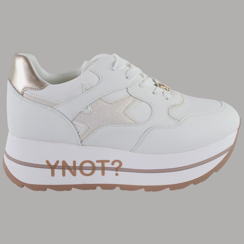 YNot Sneakers Platform STELLA Bianco Oro Glitter Altezza e Comfort - 5