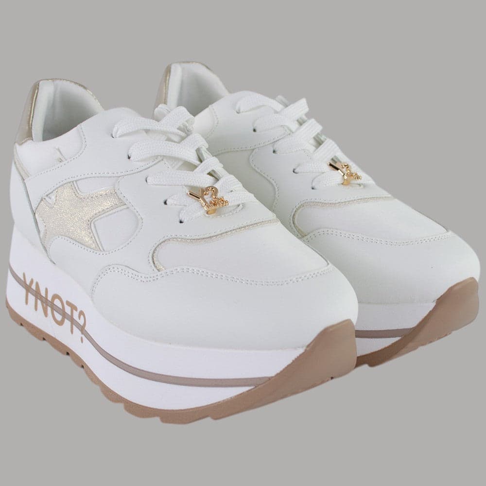 YNot Sneakers Platform STELLA Bianco Oro Glitter Altezza e Comfort - 2