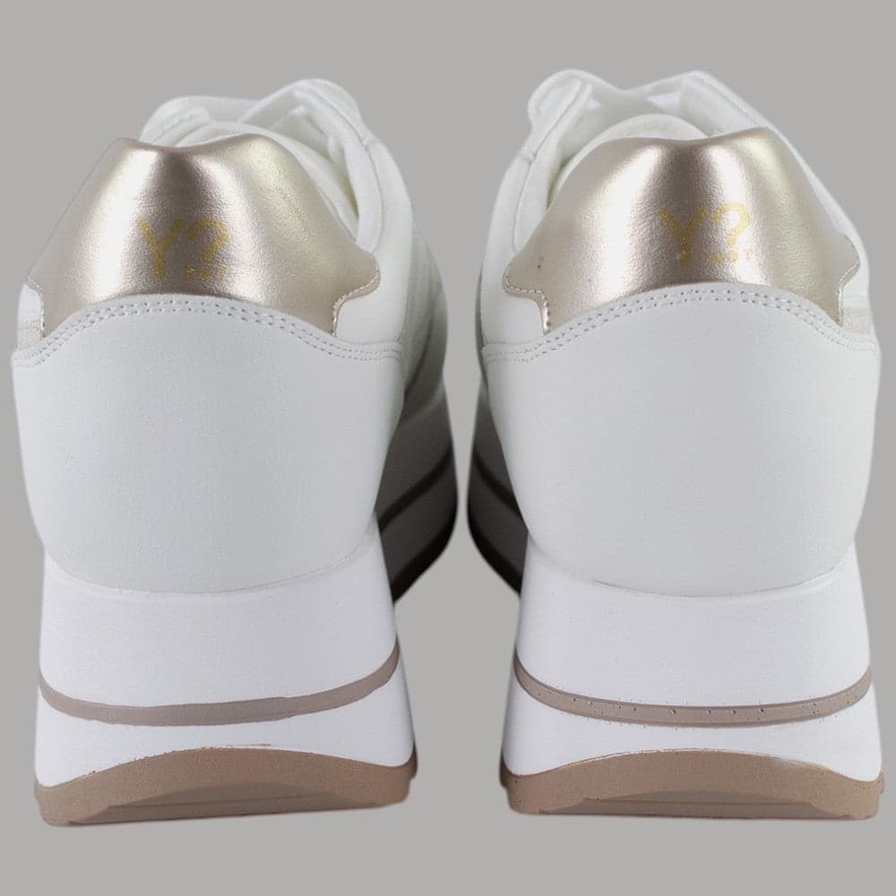 YNot Sneakers Platform STELLA Bianco Oro Glitter Altezza e Comfort - 4