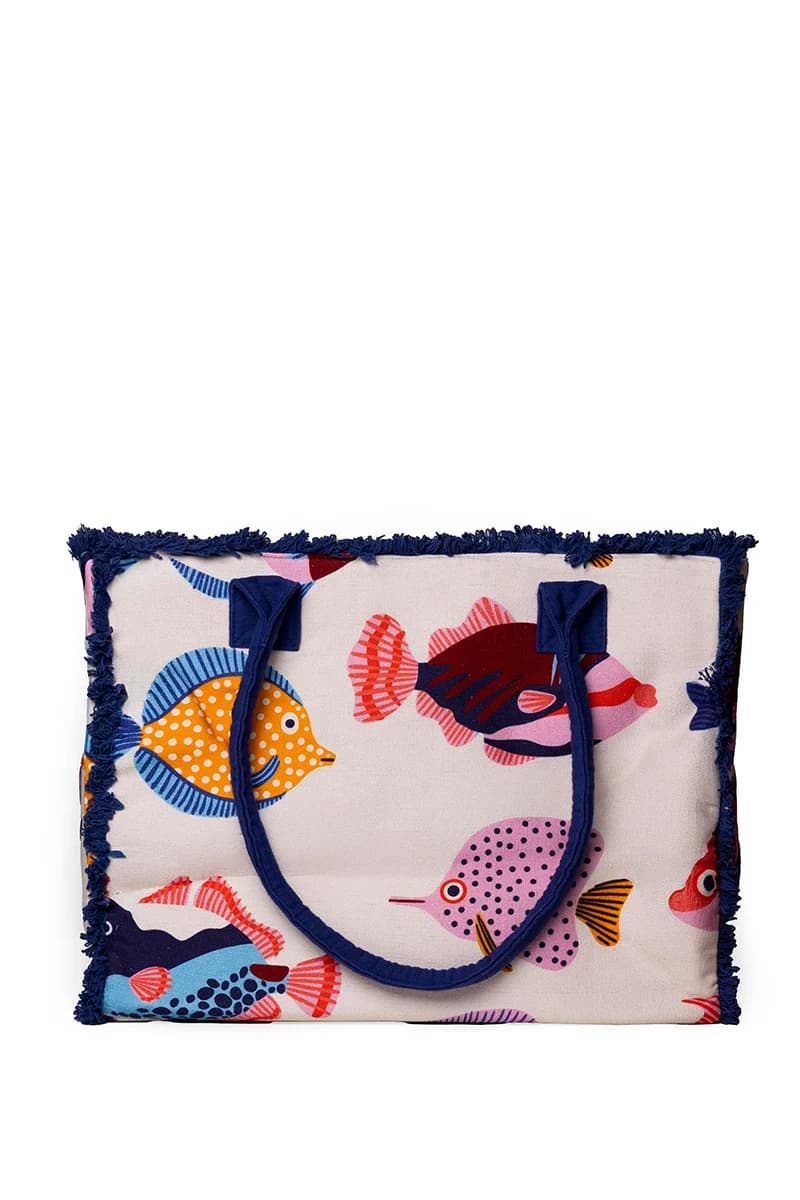 Borsa mare in cotone stampa pesciolini | MYA ACCESSORIES - 2