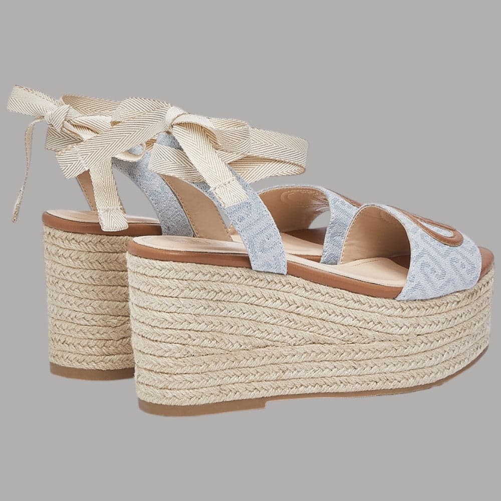 Sandali Zeppa Denim Jacquard Liu Jo con Lacci e Corda Intrecciata - 3