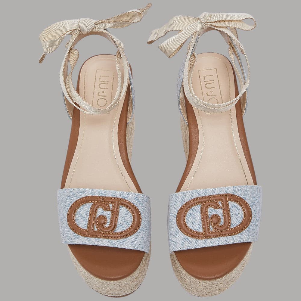 Sandali Zeppa Denim Jacquard Liu Jo con Lacci e Corda Intrecciata - 4