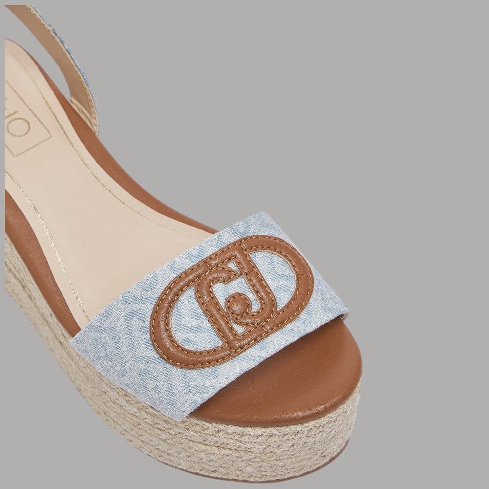Sandali Zeppa Denim Jacquard Liu Jo con Lacci e Corda Intrecciata - 5