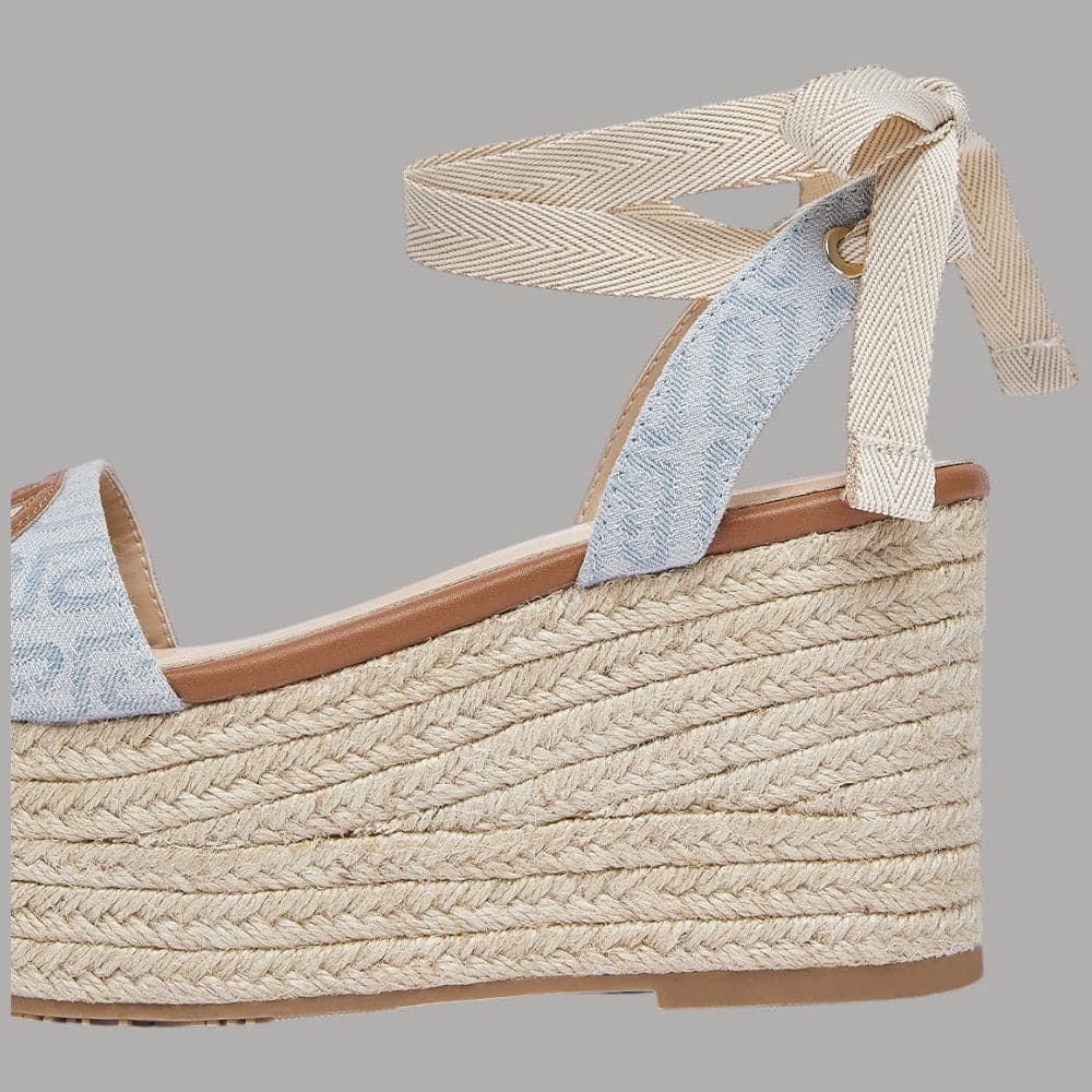 Sandali Zeppa Denim Jacquard Liu Jo con Lacci e Corda Intrecciata - 6
