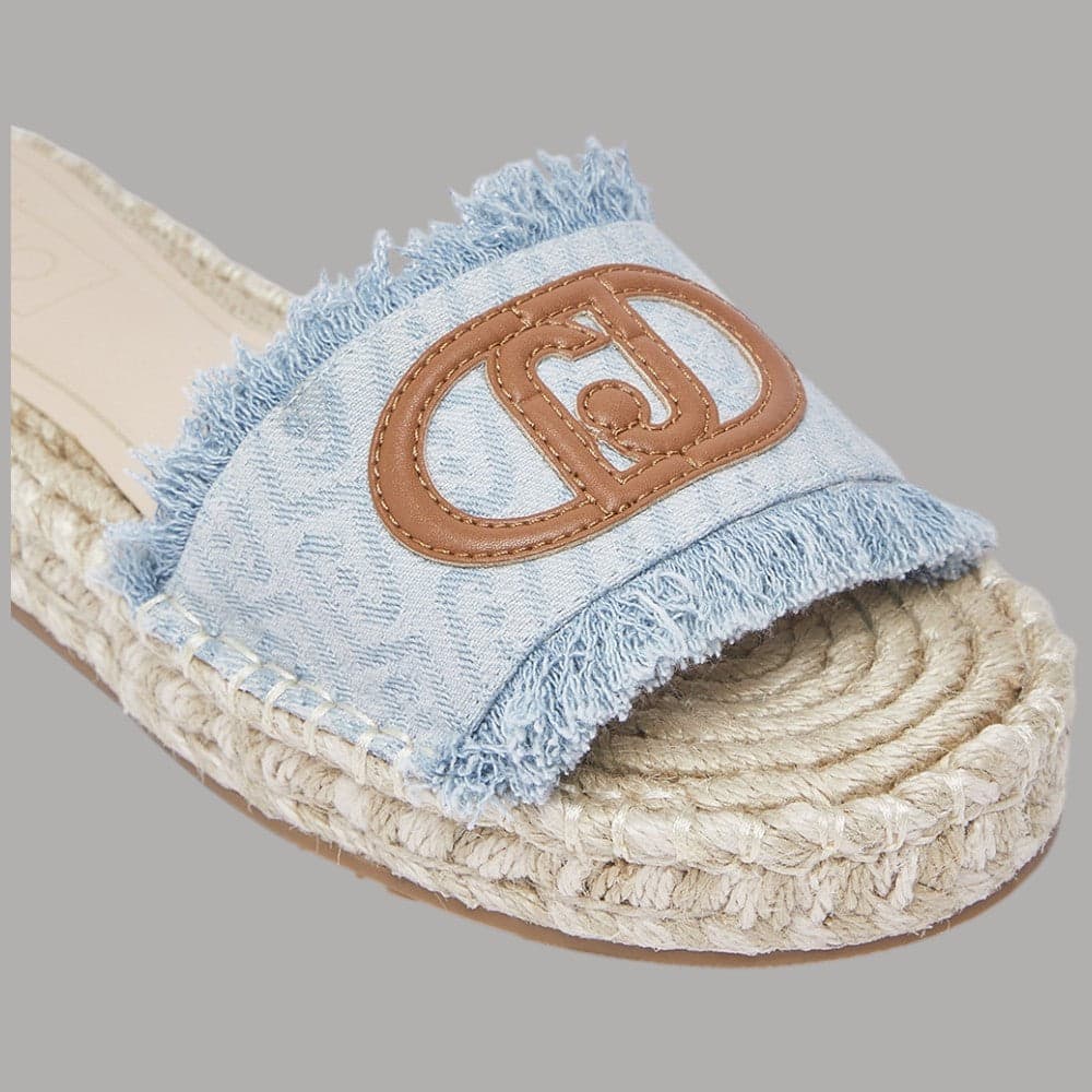 Ciabatte Espadrillas Denim Liu Jo con Logo Monogram e Orli Sfrangiati - 5