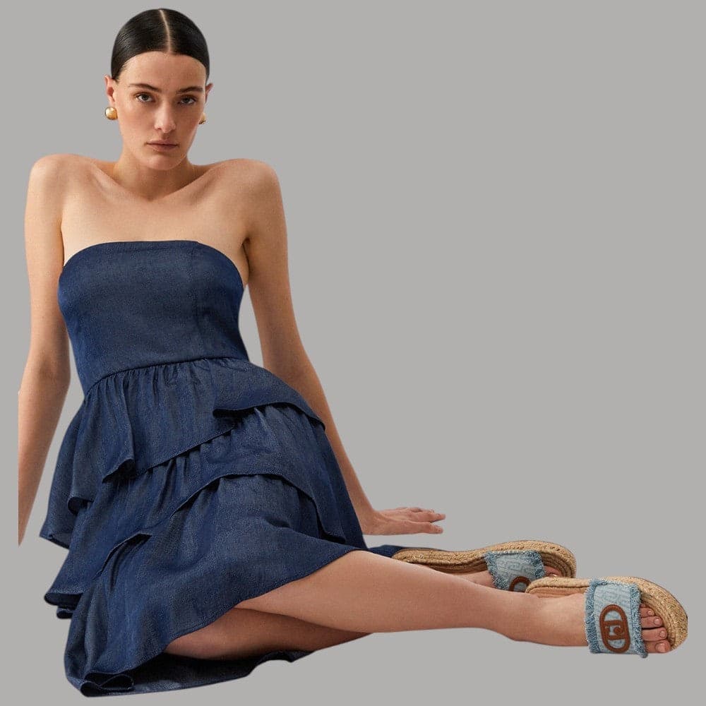 Ciabatte Espadrillas Denim Liu Jo con Logo Monogram e Orli Sfrangiati - 7