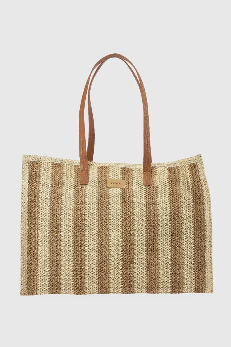 Borsa mare in paglia a righe | Verde Fashion - 15