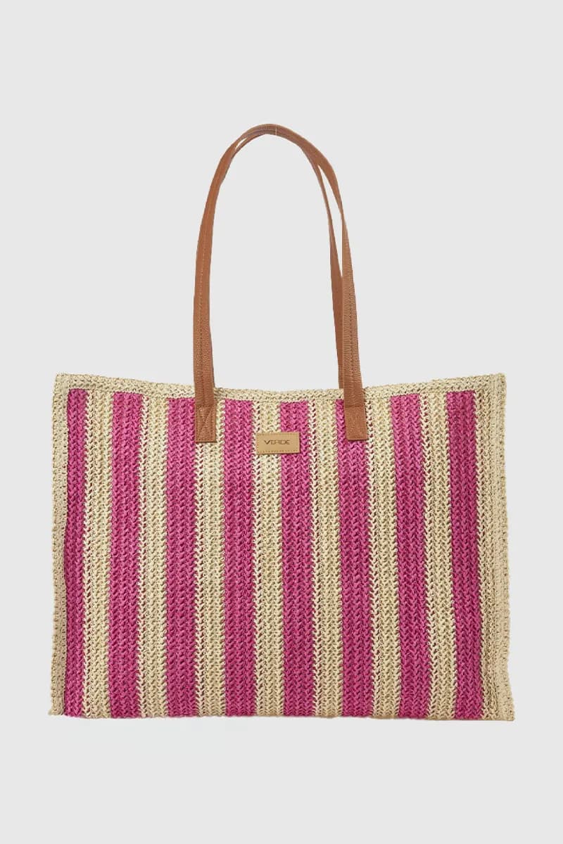 Borsa mare in paglia a righe | Verde Fashion - 5