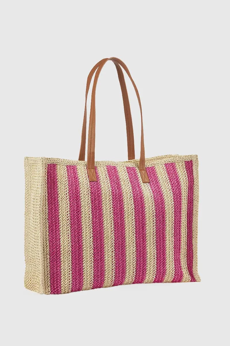 Borsa mare in paglia a righe | Verde Fashion - 6