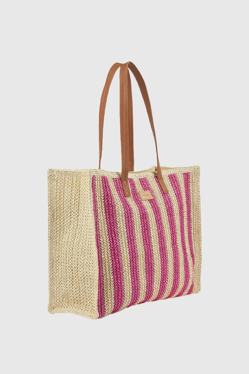 Borsa mare in paglia a righe | Verde Fashion - 8