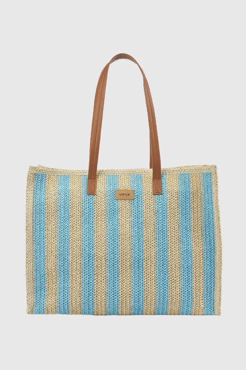 Borsa mare in paglia a righe | Verde Fashion - 9