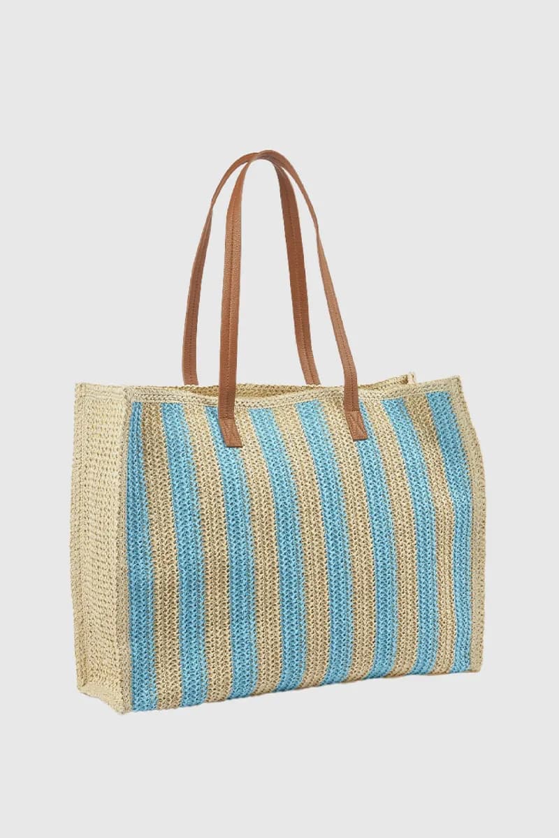 Borsa mare in paglia a righe | Verde Fashion - 10