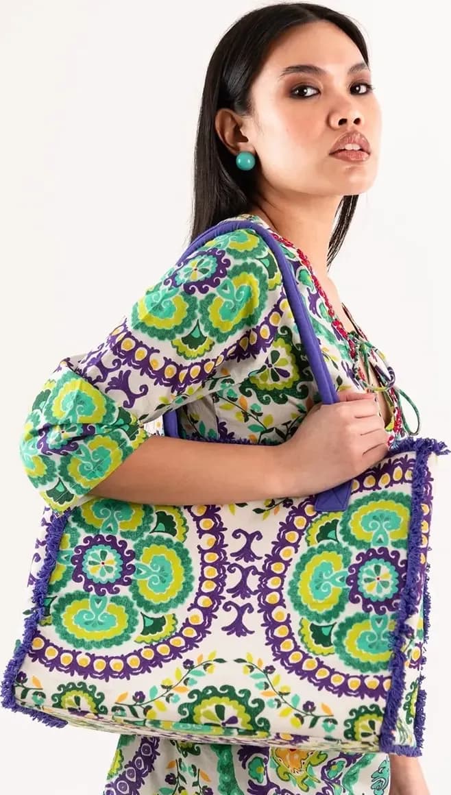 Borsa mare in cotone stampa fiori | MYA ACCESSORIES - 3