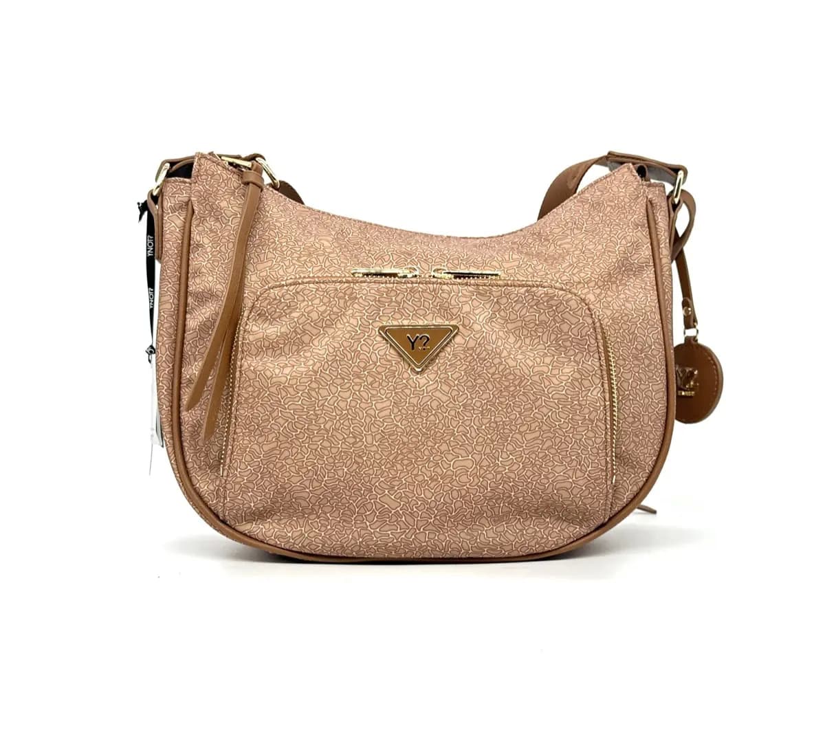 Ynot borsa a spalla CLO marrone con tracolla regolabile e tasca frontale zip