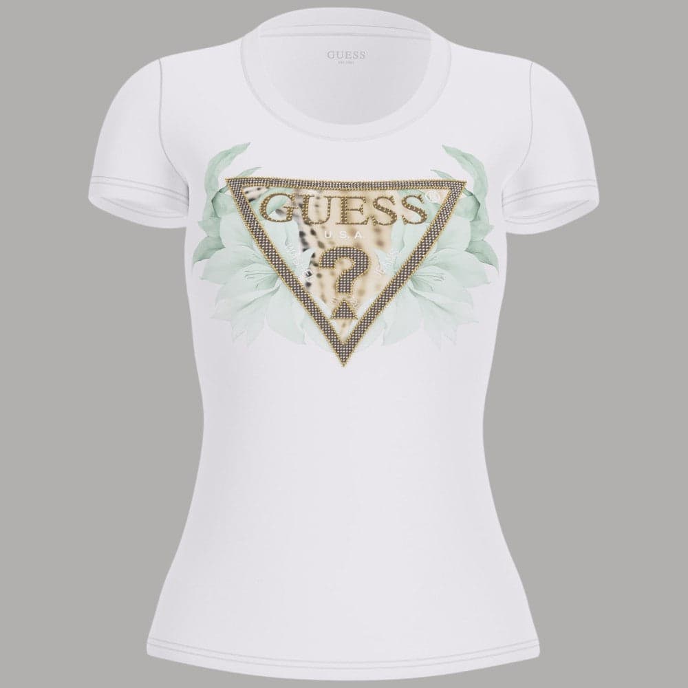 Stylish T-shirt Guess in Cotone Slim Logo Borchie Fiorite - 5