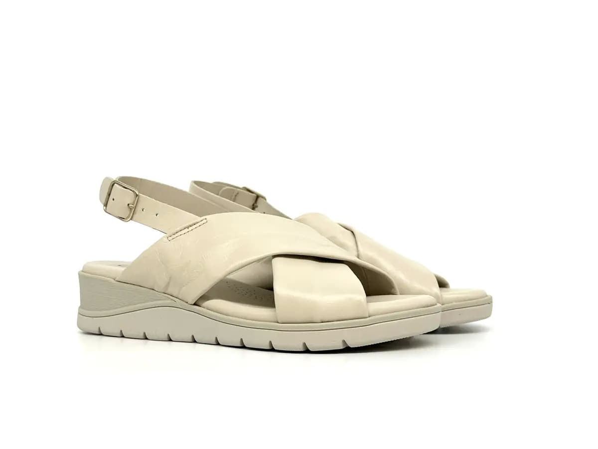 Cinzia Soft sandali donna pelle crema con zeppa e cinturino regolabile - 6