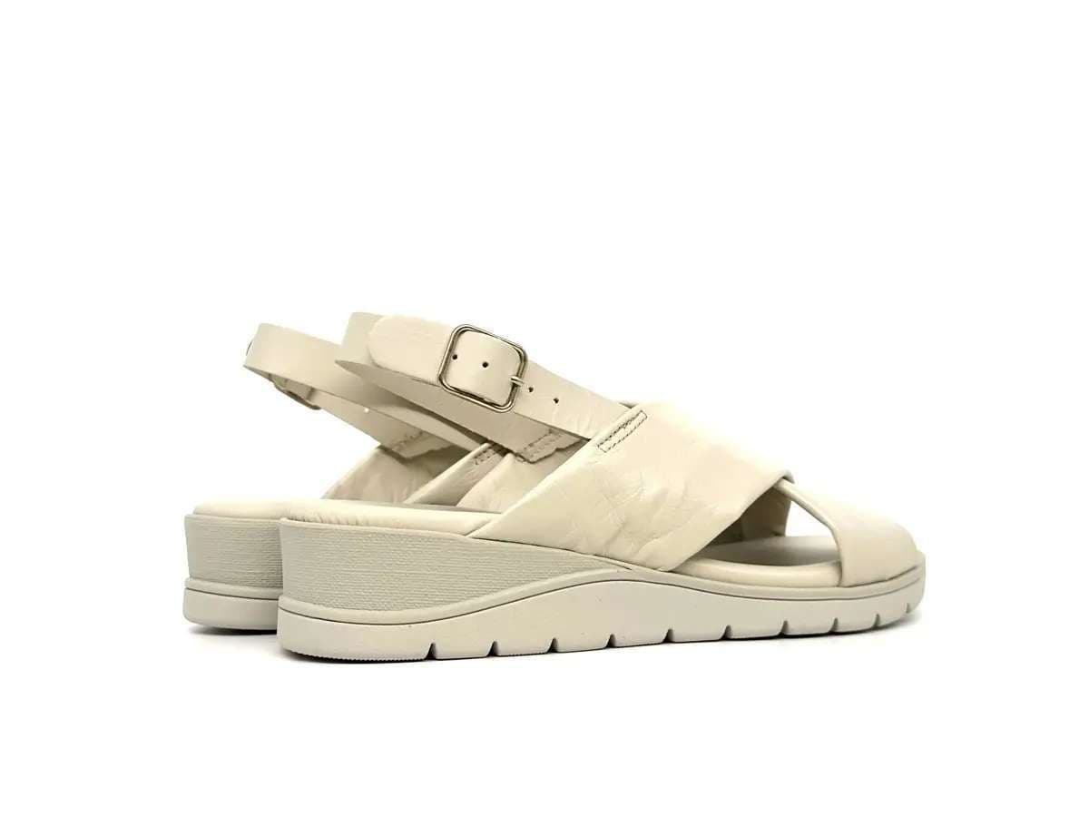 Cinzia Soft sandali donna pelle crema con zeppa e cinturino regolabile - 2