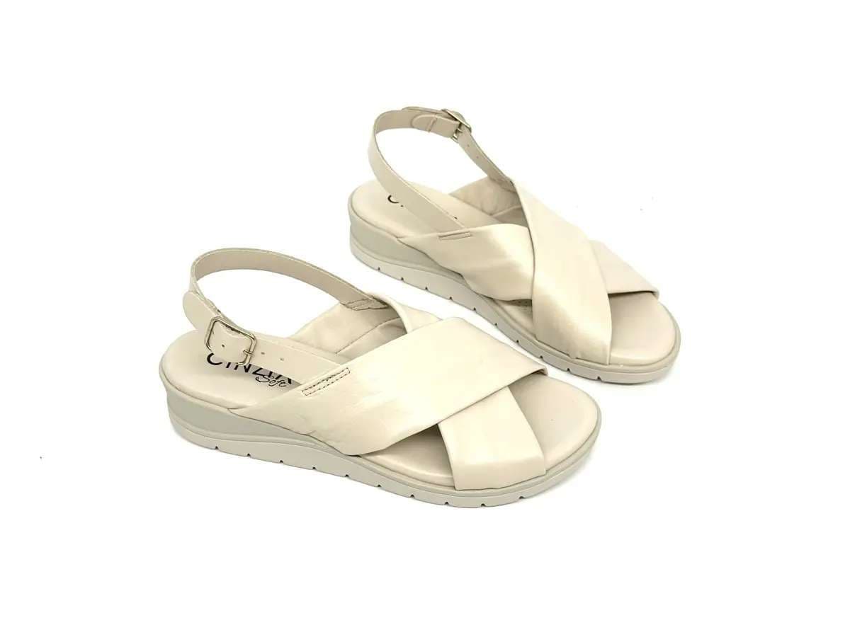 Cinzia Soft sandali donna pelle crema con zeppa e cinturino regolabile - 3