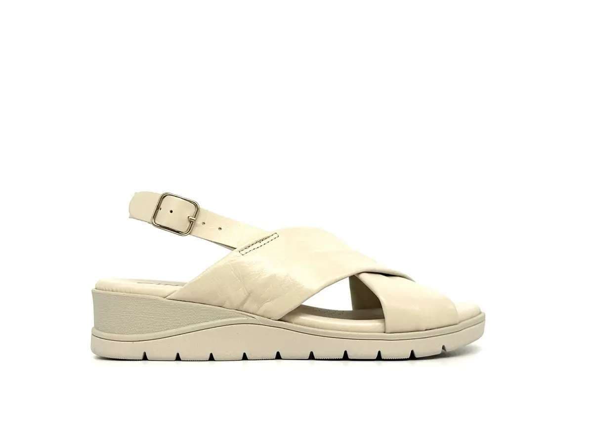 Cinzia Soft sandali donna pelle crema con zeppa e cinturino regolabile - 4