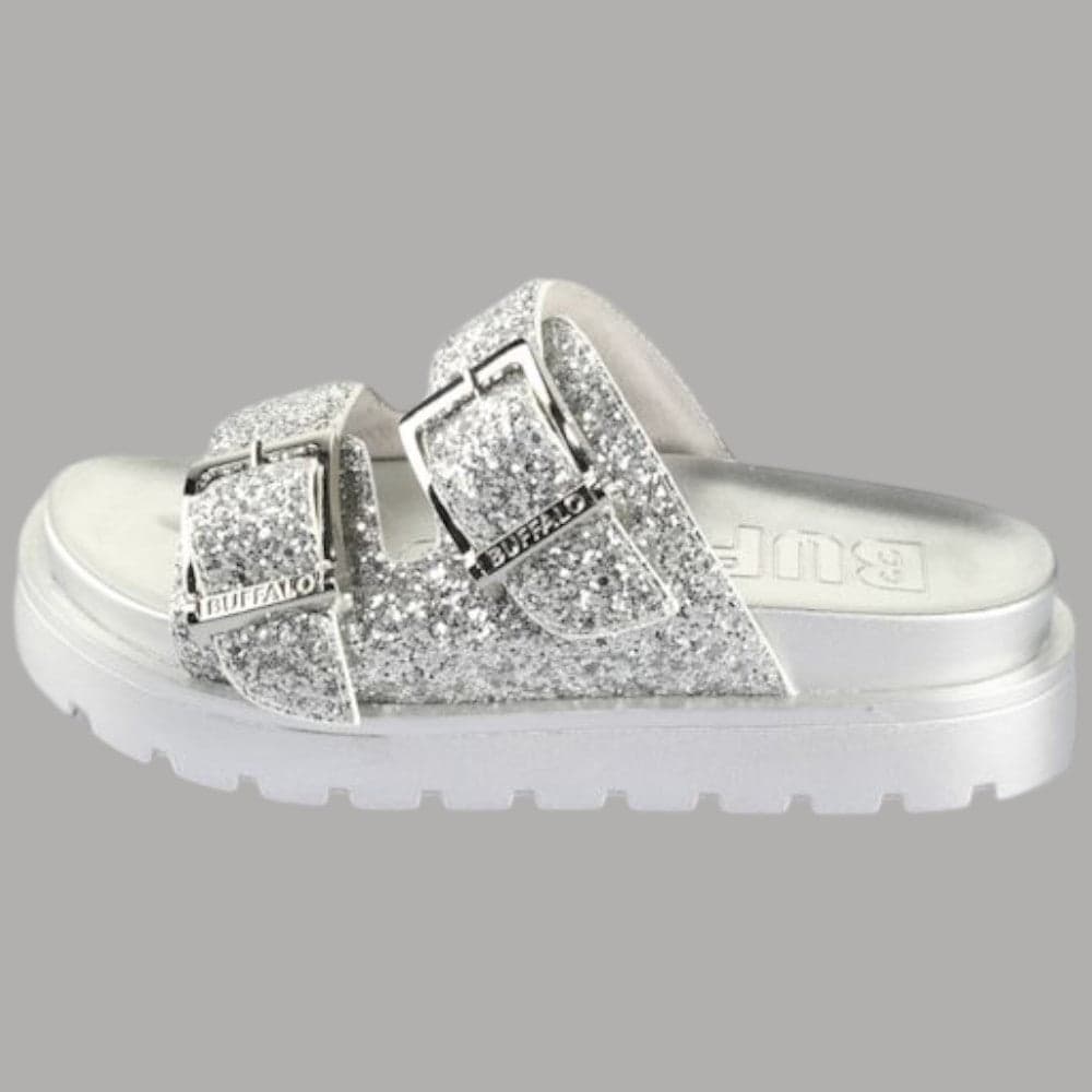 Buffalo ciabatta con plateau glitterata vegan tacco 5.5 cm suola antiscivolo - 7