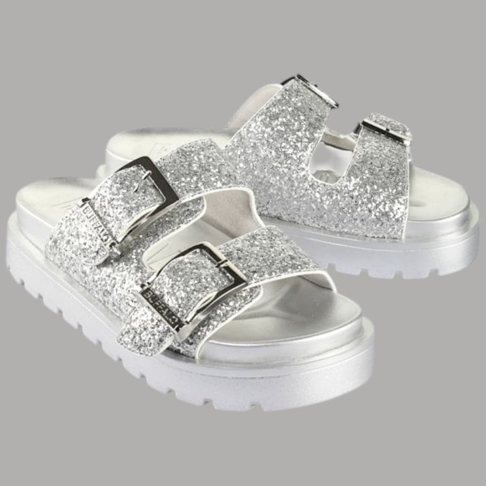Buffalo ciabatta con plateau glitterata vegan tacco 5.5 cm suola antiscivolo - 3