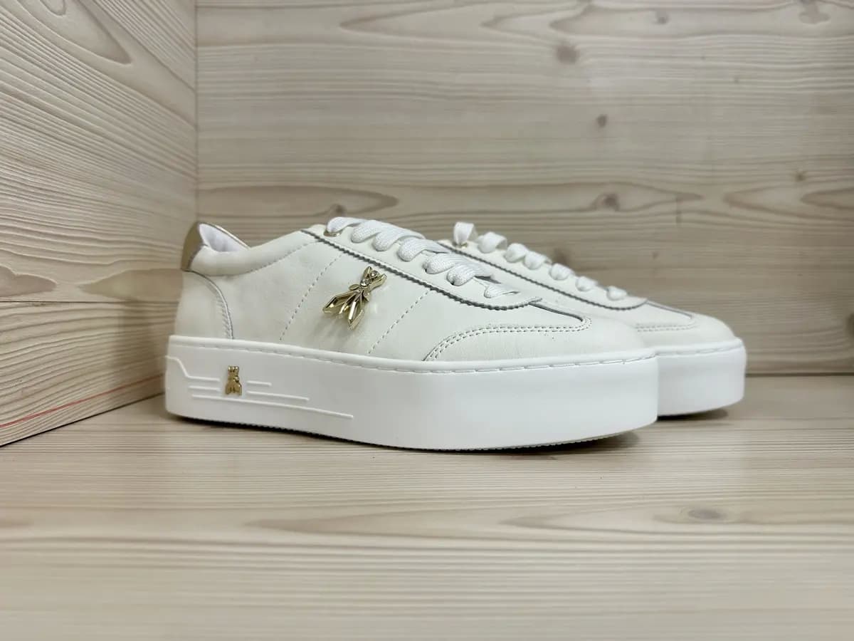 Patrizia Pepe sneaker donna pelle bianca platform logo laterale oro
