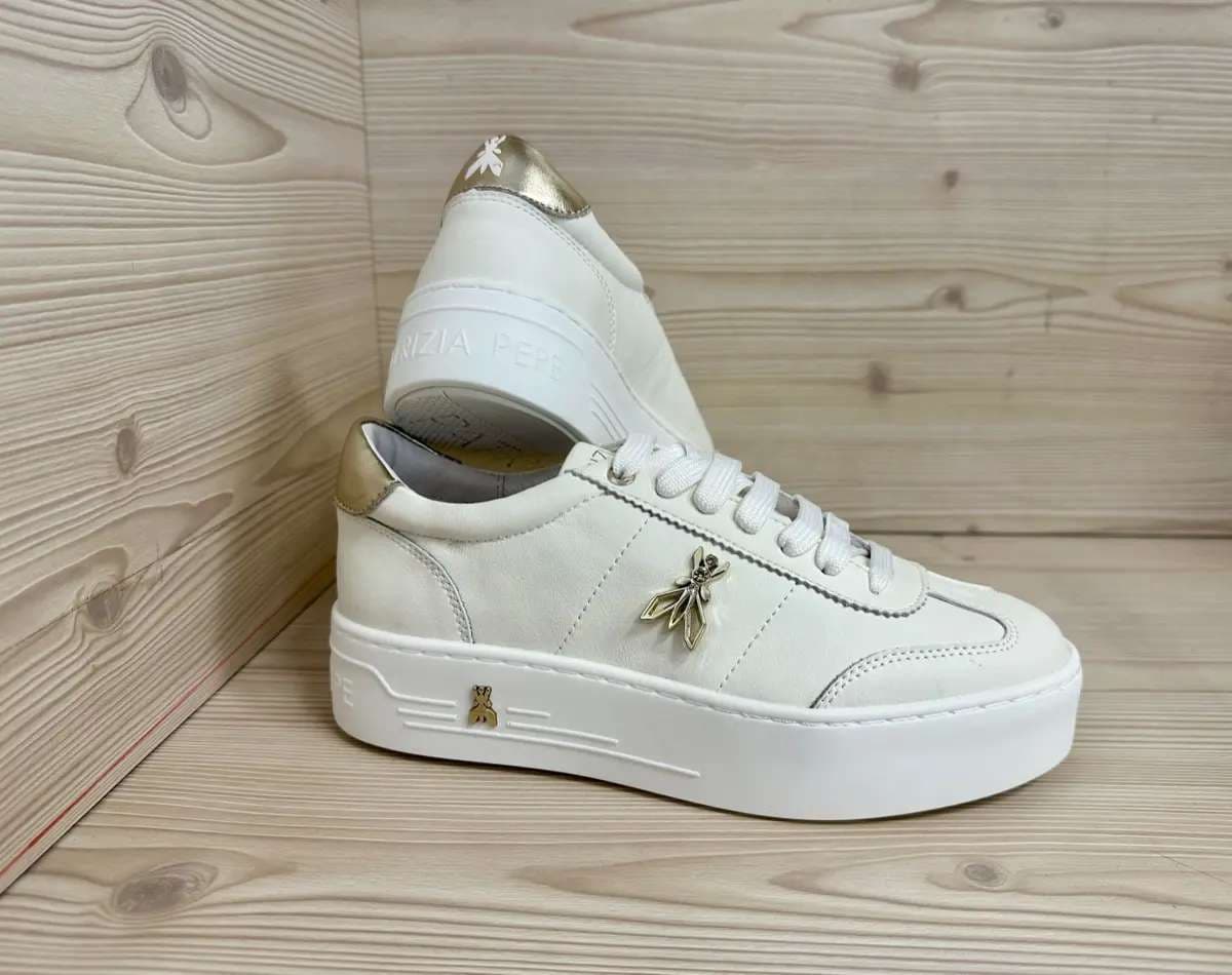 Patrizia Pepe sneaker donna pelle bianca platform logo laterale oro - 3
