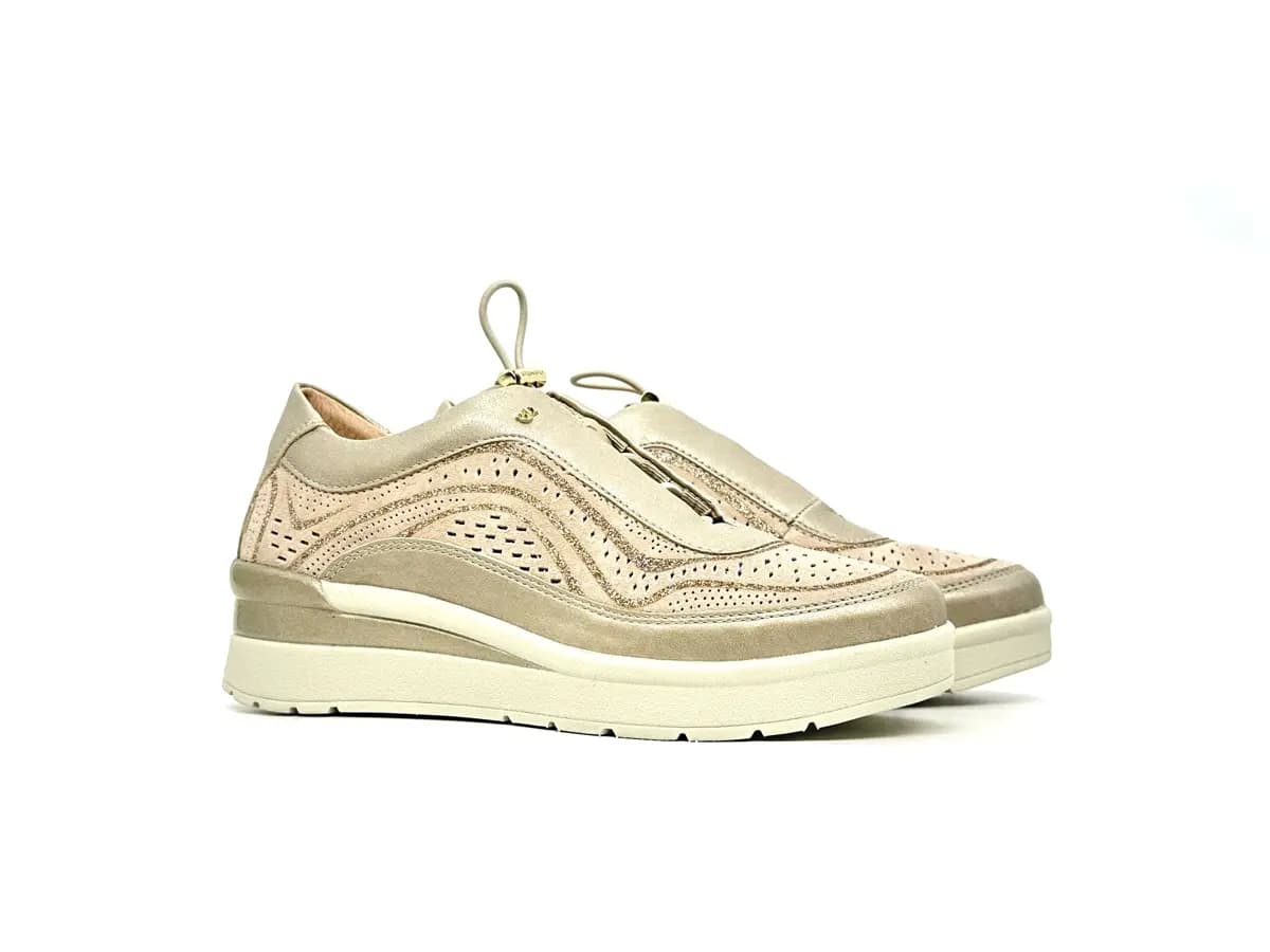 Stonefly sneaker donna oro traforate zeppa comfort suola leggera