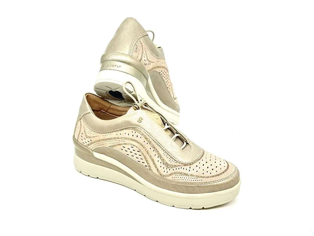 Stonefly sneaker donna oro traforate zeppa comfort suola leggera - 3