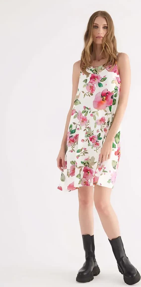 Abito corto in viscosa fantasia Fresh Flowers | VERDISSIMA Isla – Bianco
