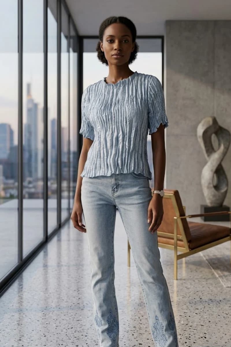 Maglia plissé maniche arricciate | AMOSA - 3