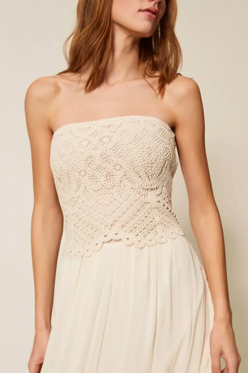Abito lungo in crochet e mussola | TWINSET - 3