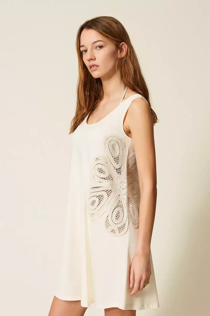 Maxi canotta con ricamo in crochet | TWINSET - 6