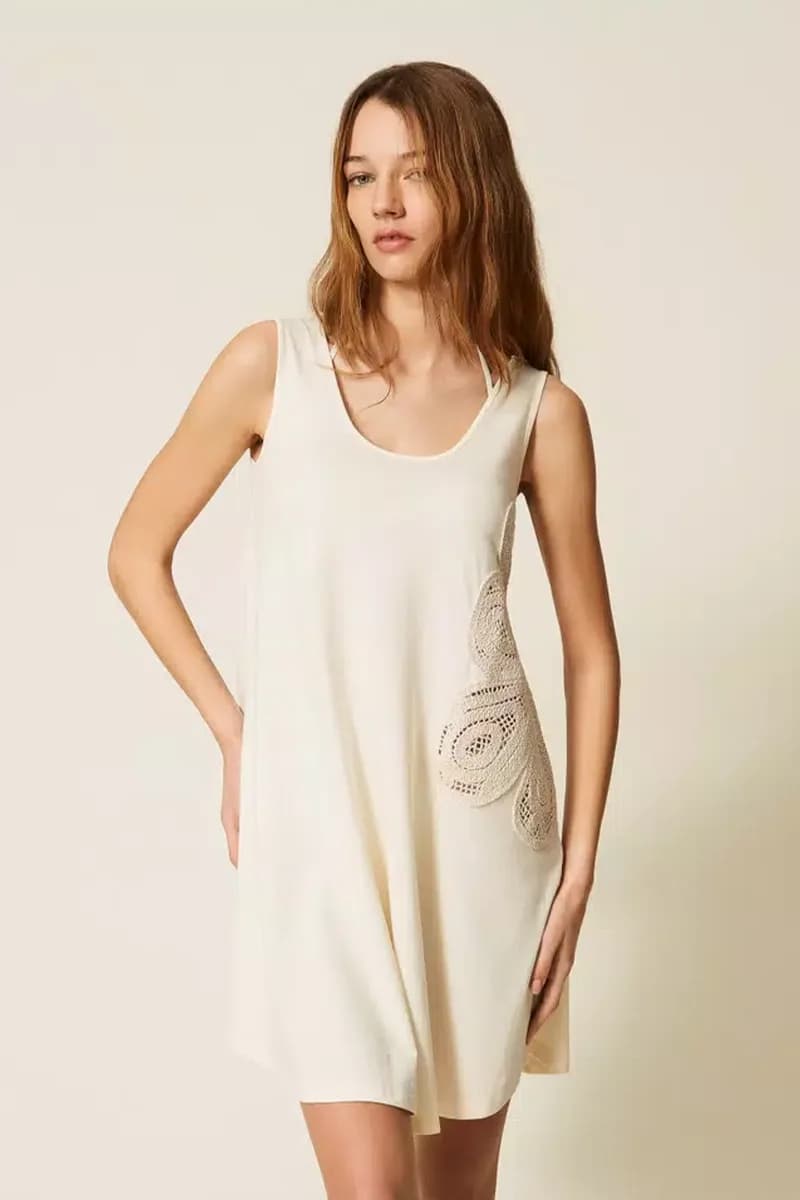 Maxi canotta con ricamo in crochet | TWINSET - 4