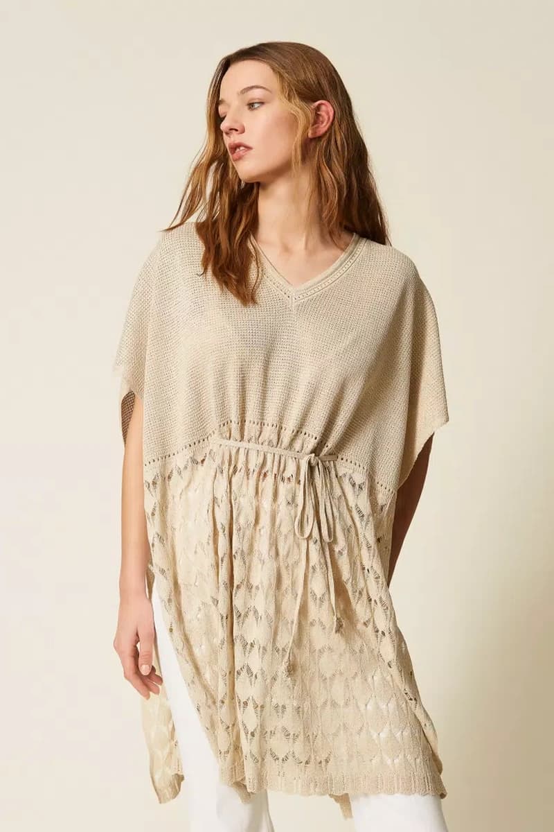 Cappa in maglia crochet con coulisse | TWINSET - 6