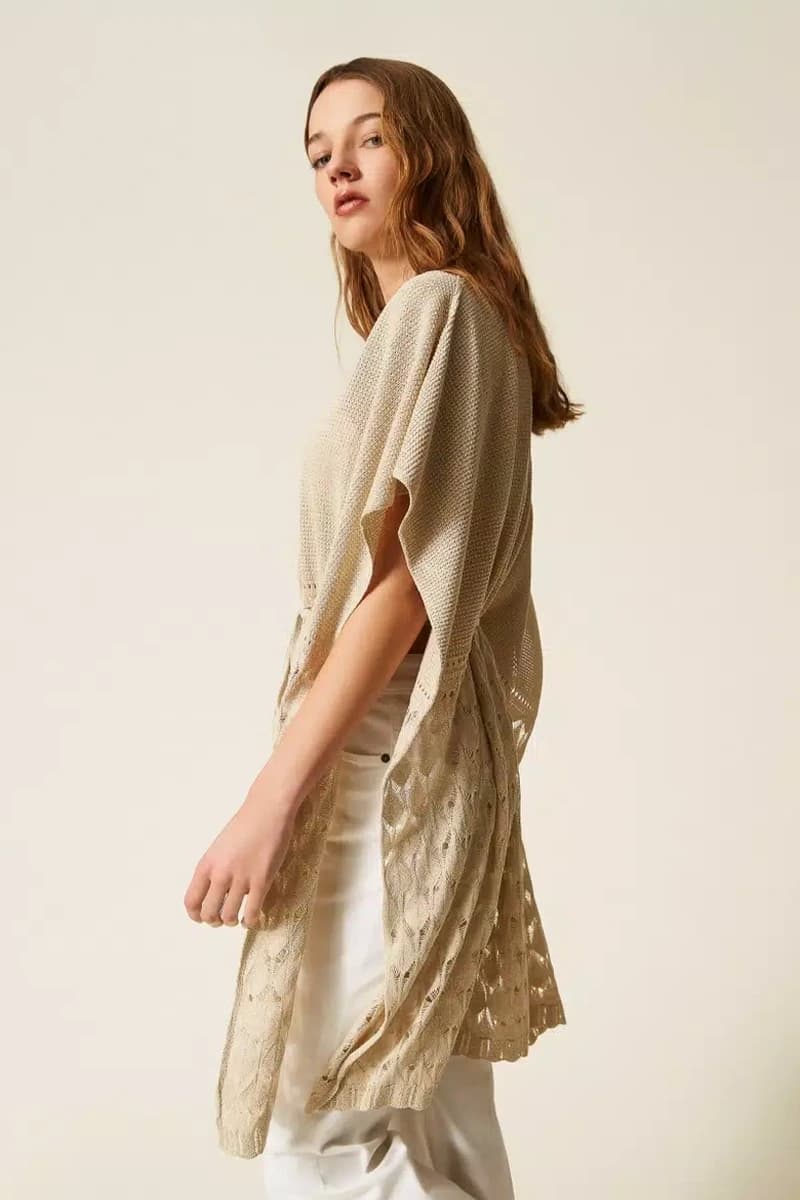 Cappa in maglia crochet con coulisse | TWINSET - 4