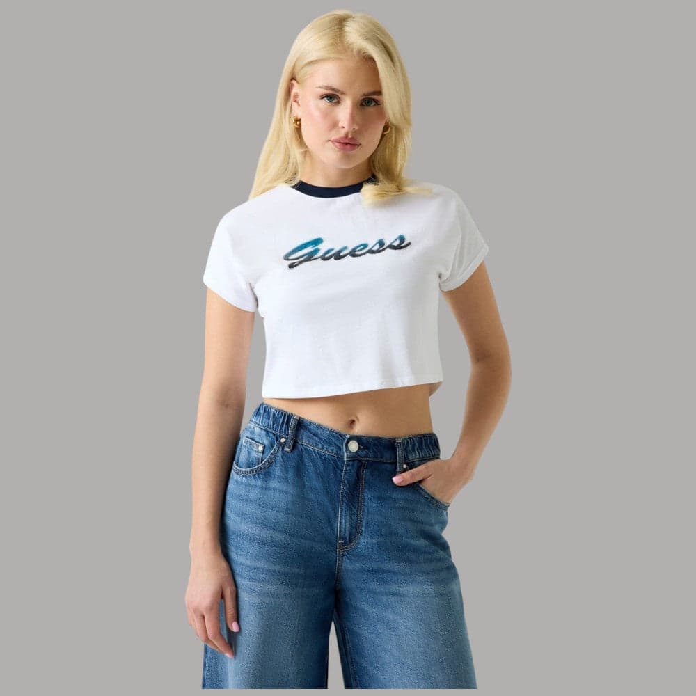 T-shirt Guess Cotone con Logo Paillettes, Maniche Corte - 6