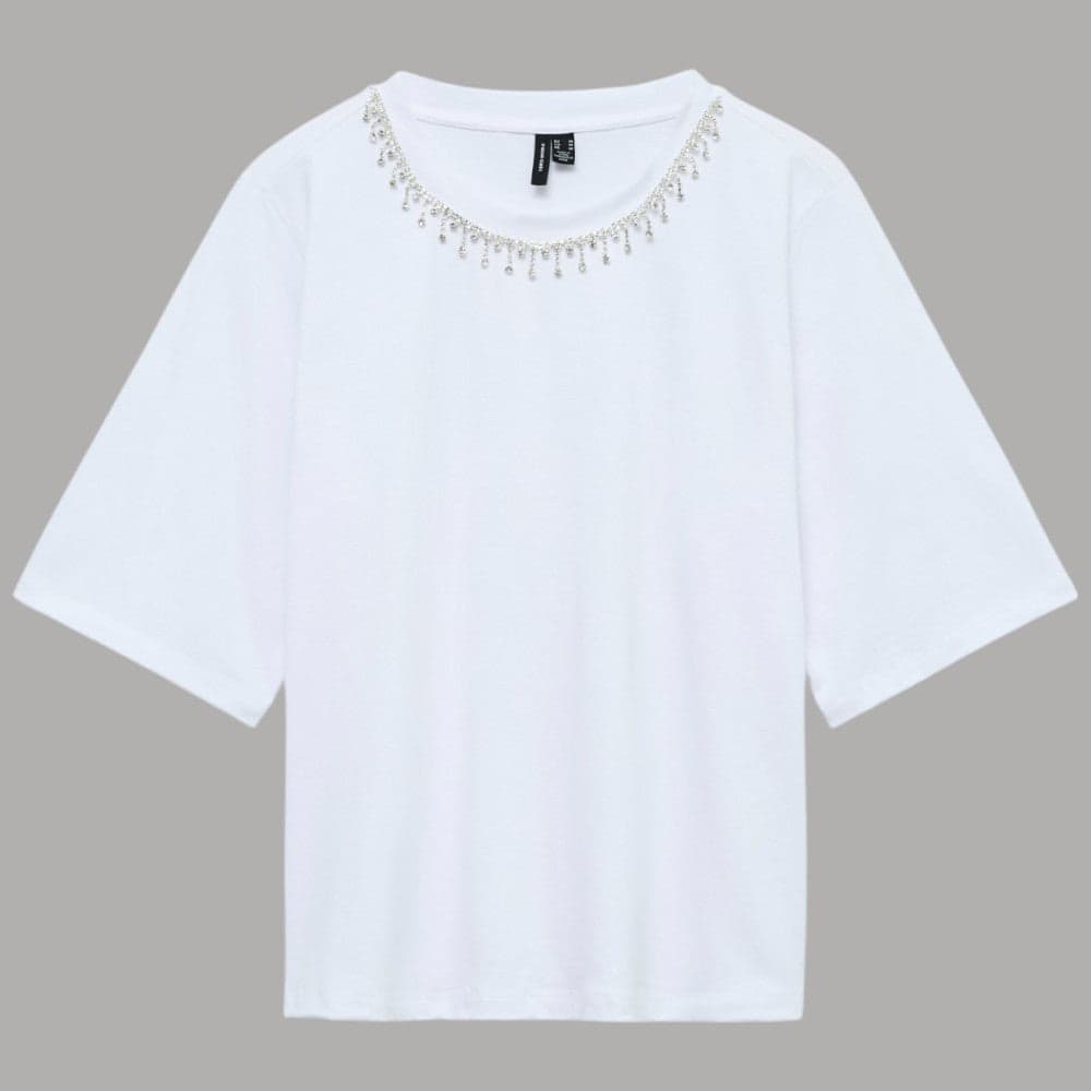 Vero Moda T-shirt Cotone Applicazioni Girocollo Regula Fit - 4