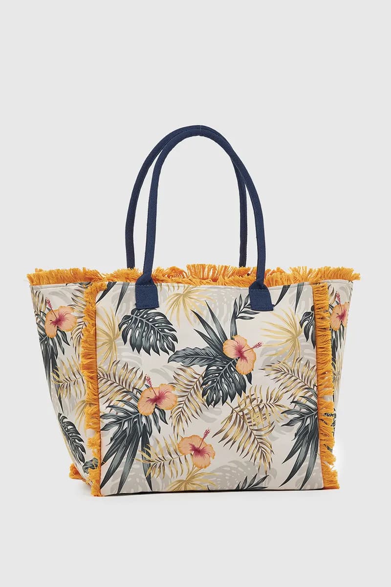 VERDE FASHION | Borsa mare in tessuto fantasia tropicale - 2