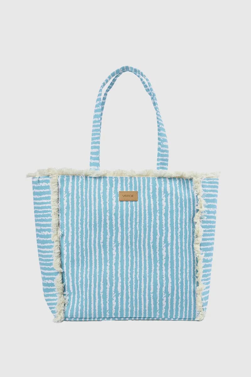Borsa mare in tessuto a righe | Verde Fashion - 1