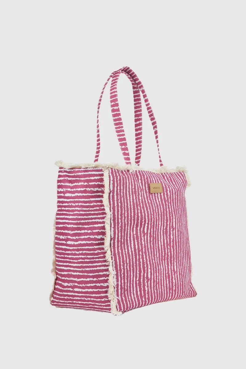 Borsa mare in tessuto a righe | Verde Fashion - 12