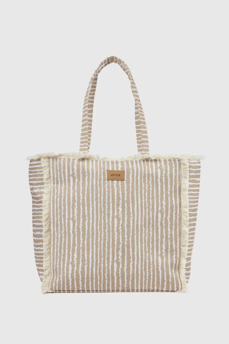 Borsa mare in tessuto a righe | Verde Fashion - 5
