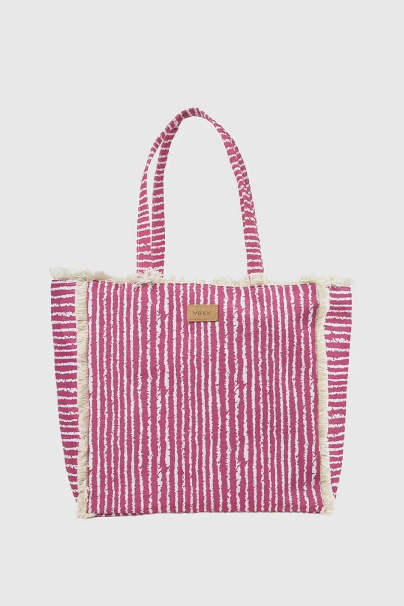 Borsa mare in tessuto a righe | Verde Fashion - 9