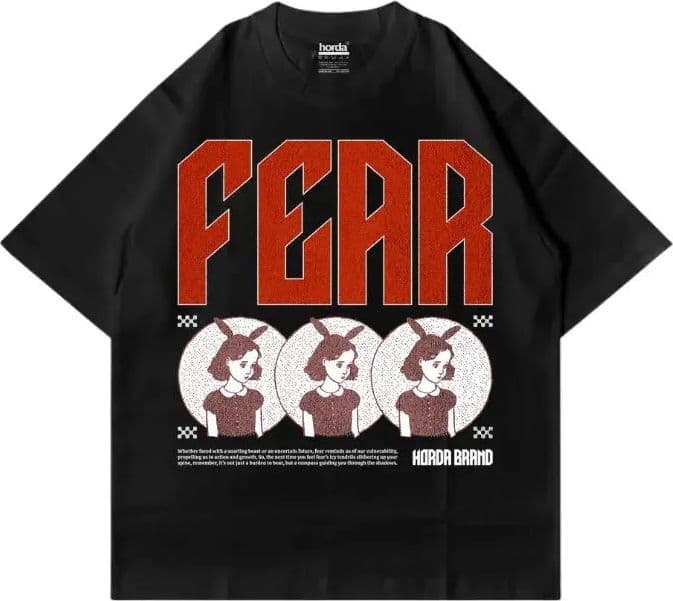 T-Shirt Nera 220gr Fear Oversize Cotone Made in Italy - 5