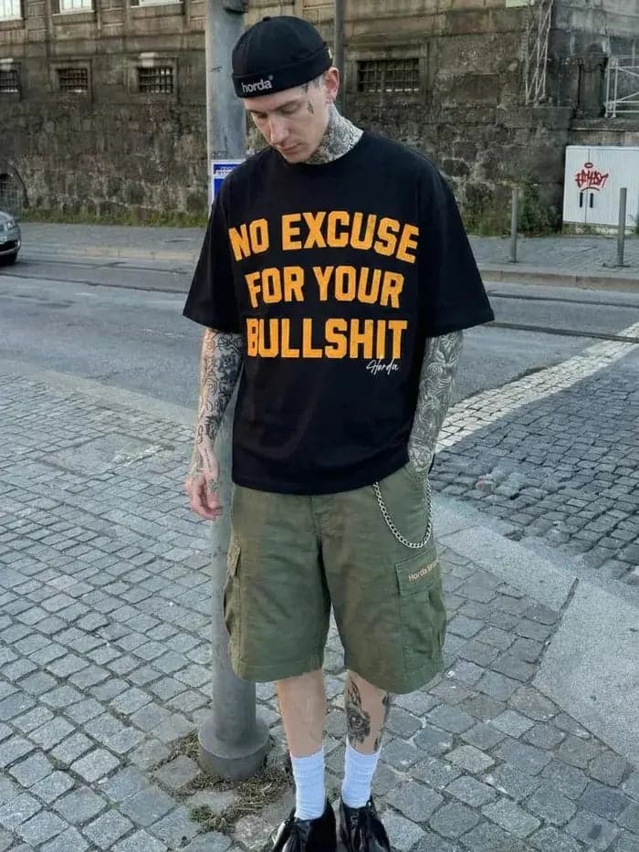 T-Shirt Nera 200gr Oversize Cotone Made in Italy No Excuse - 2