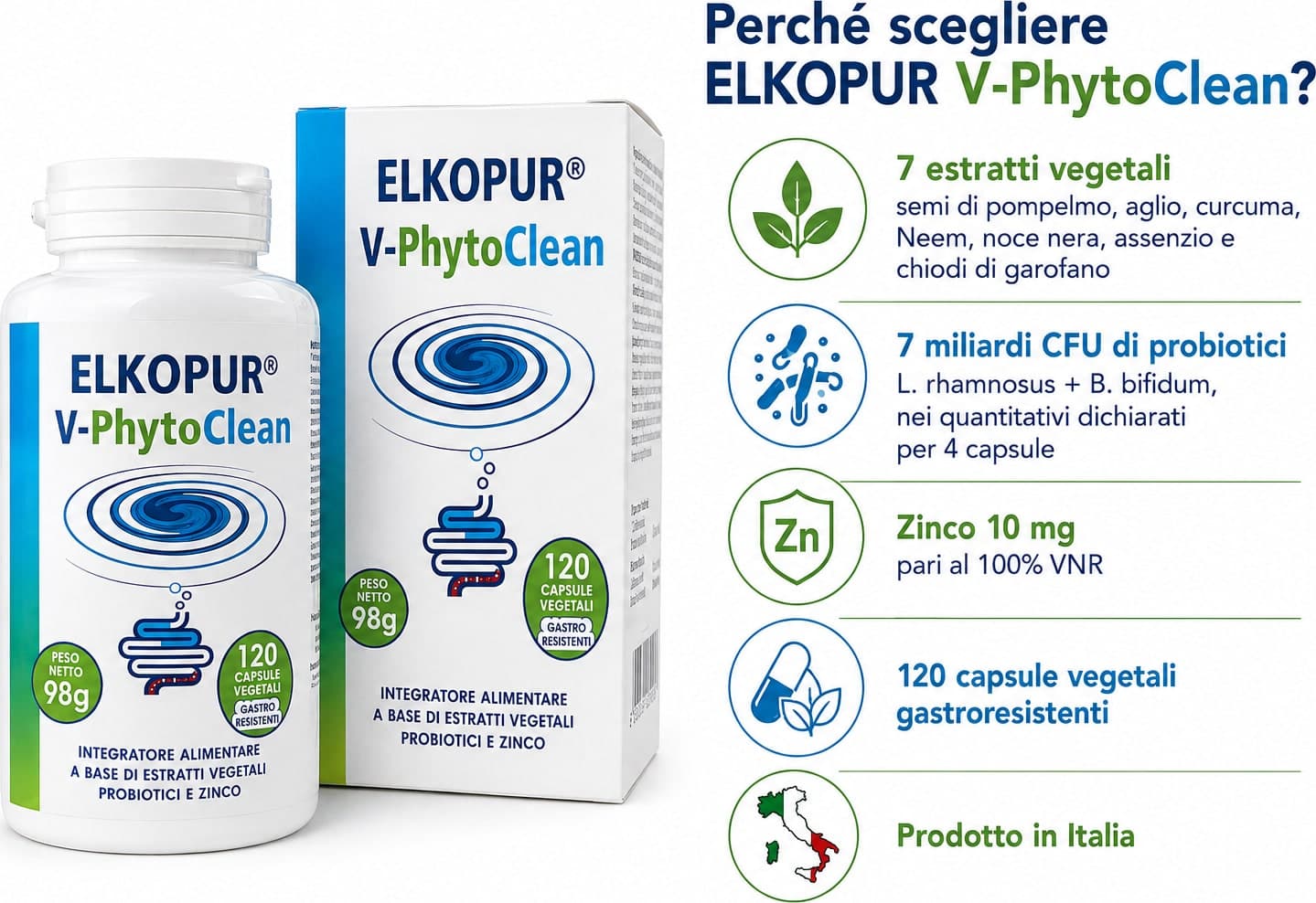 Elkopur V‑PhytoClean – Depurazione Intestinale Avanzata | Estratti Vegetali + Probiotici + Zinco - 9