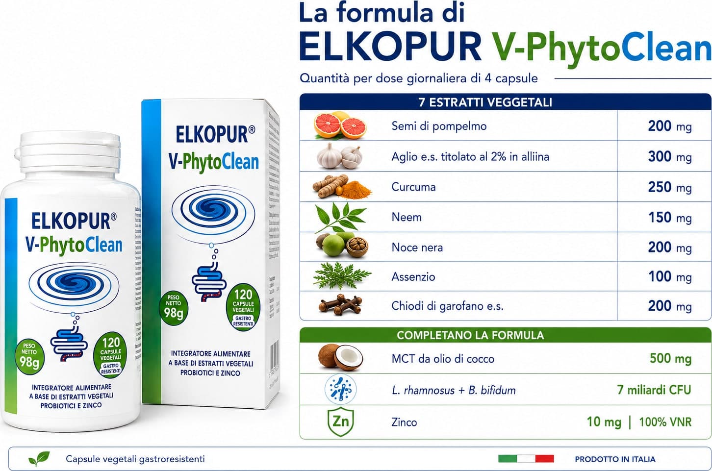 Elkopur V‑PhytoClean – Depurazione Intestinale Avanzata | Estratti Vegetali + Probiotici + Zinco - 10