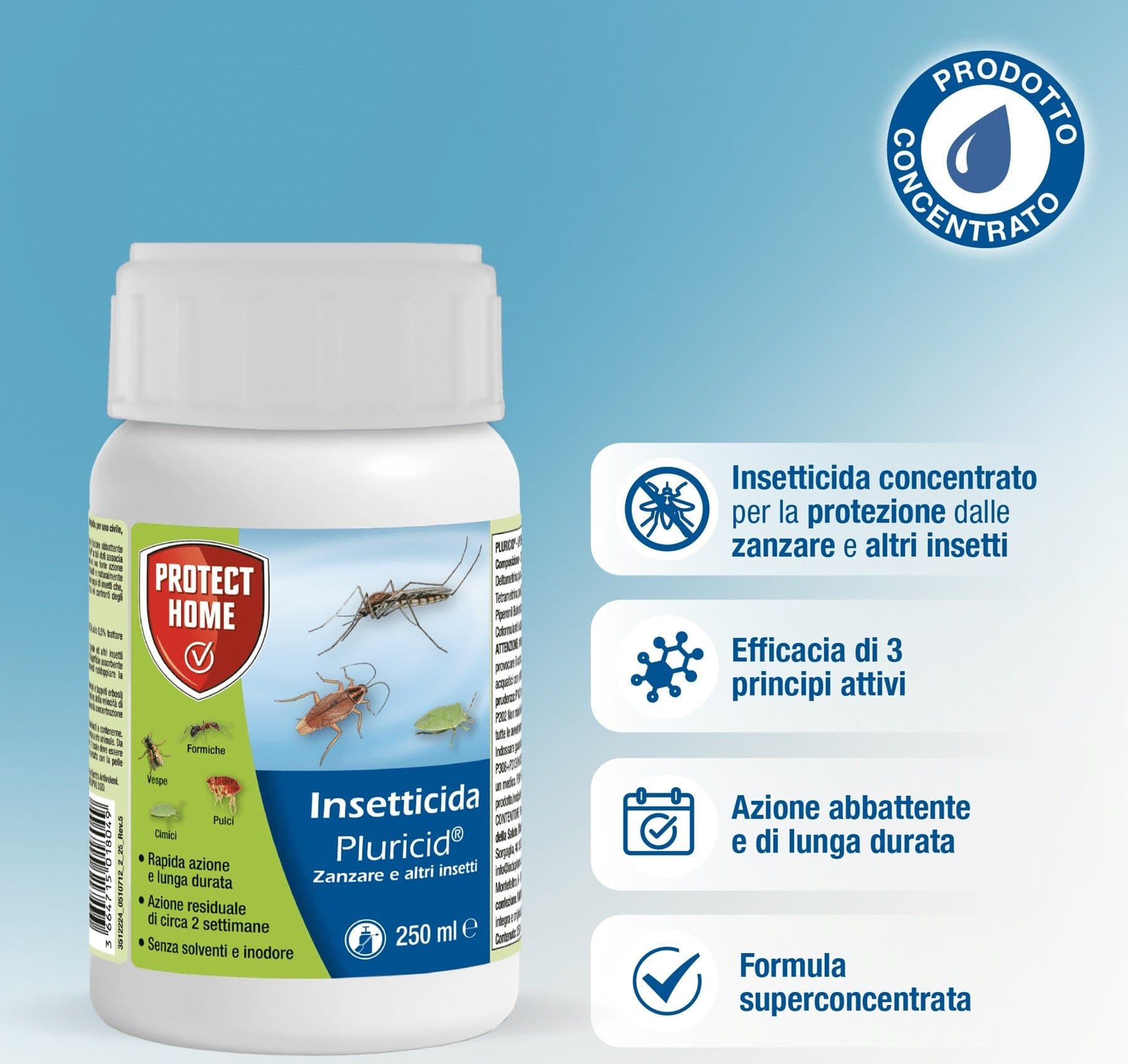 Pluricid ml 250 Insetticida Azione Abbattente Zanzare e Altri Insetti Protect Home SBM - 3